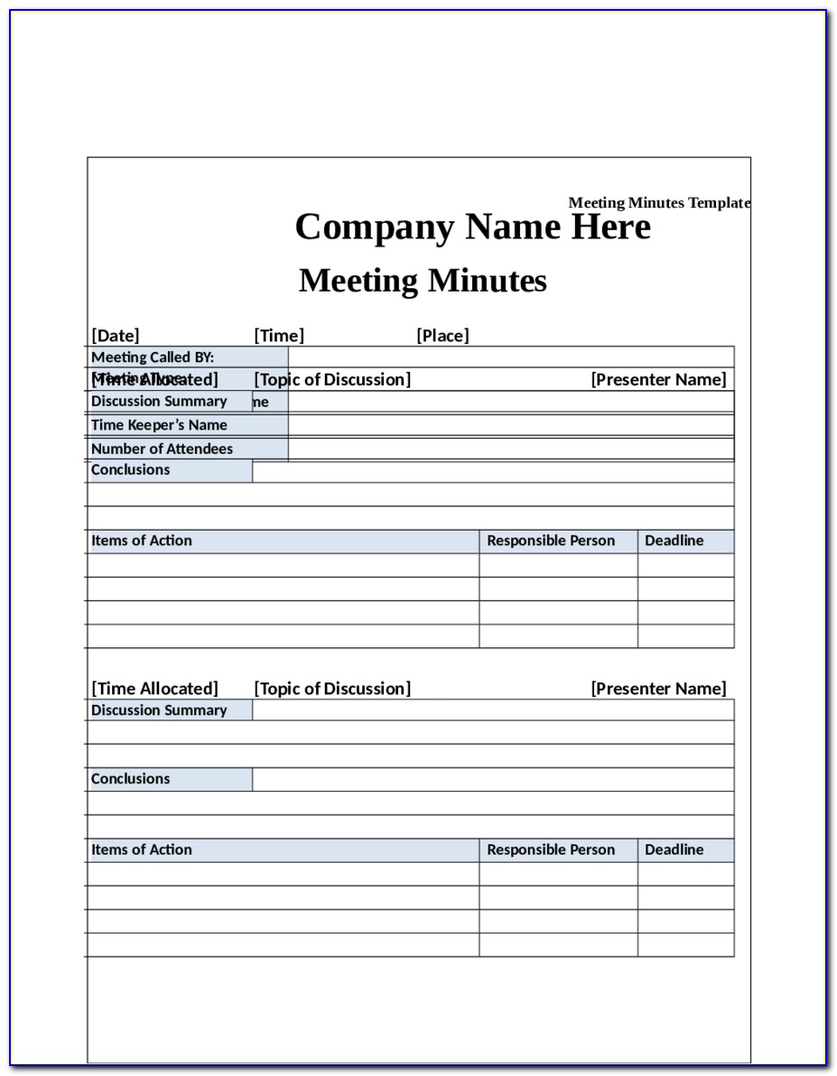 Free Printable Meeting Minutes Template
