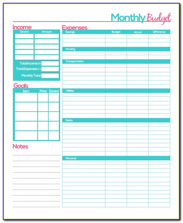 Free Printable Personal Budget Template Excel