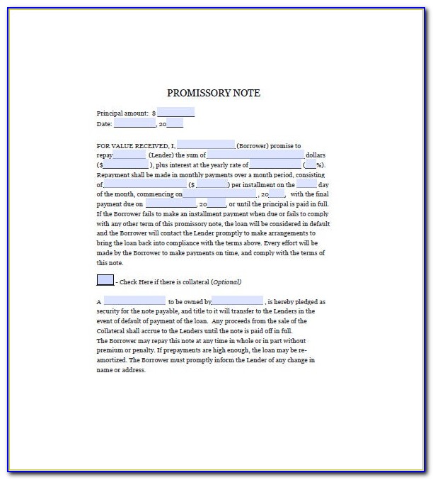 Free Printable Promissory Note Form