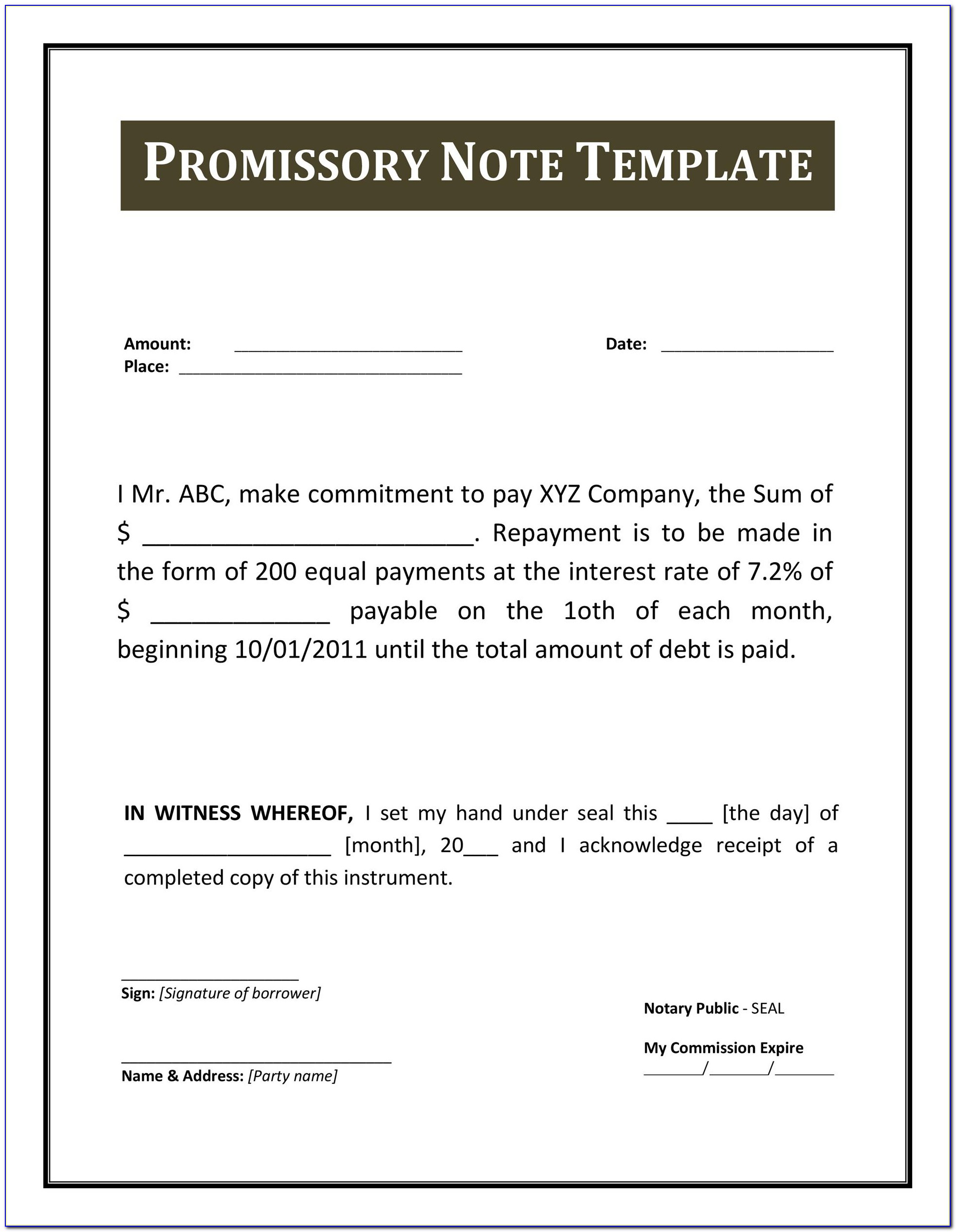 Free Printable Promissory Note Sample