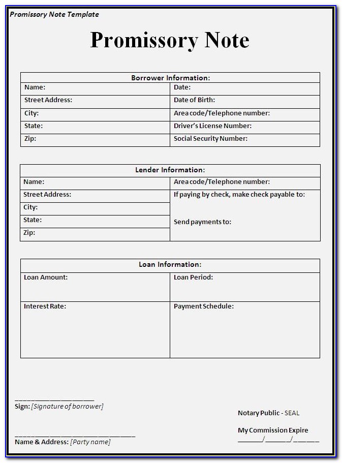 Free Printable Promissory Note Template For Personal Loan