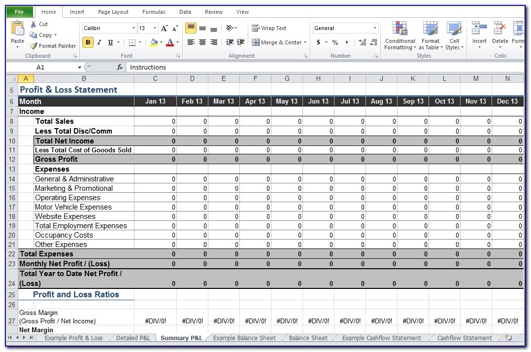 Free Profit And Loss Statement Template Excel