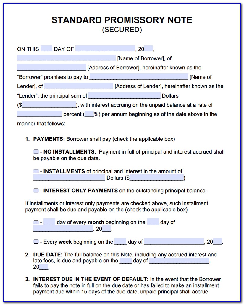 Free Promissory Note With Collateral Form