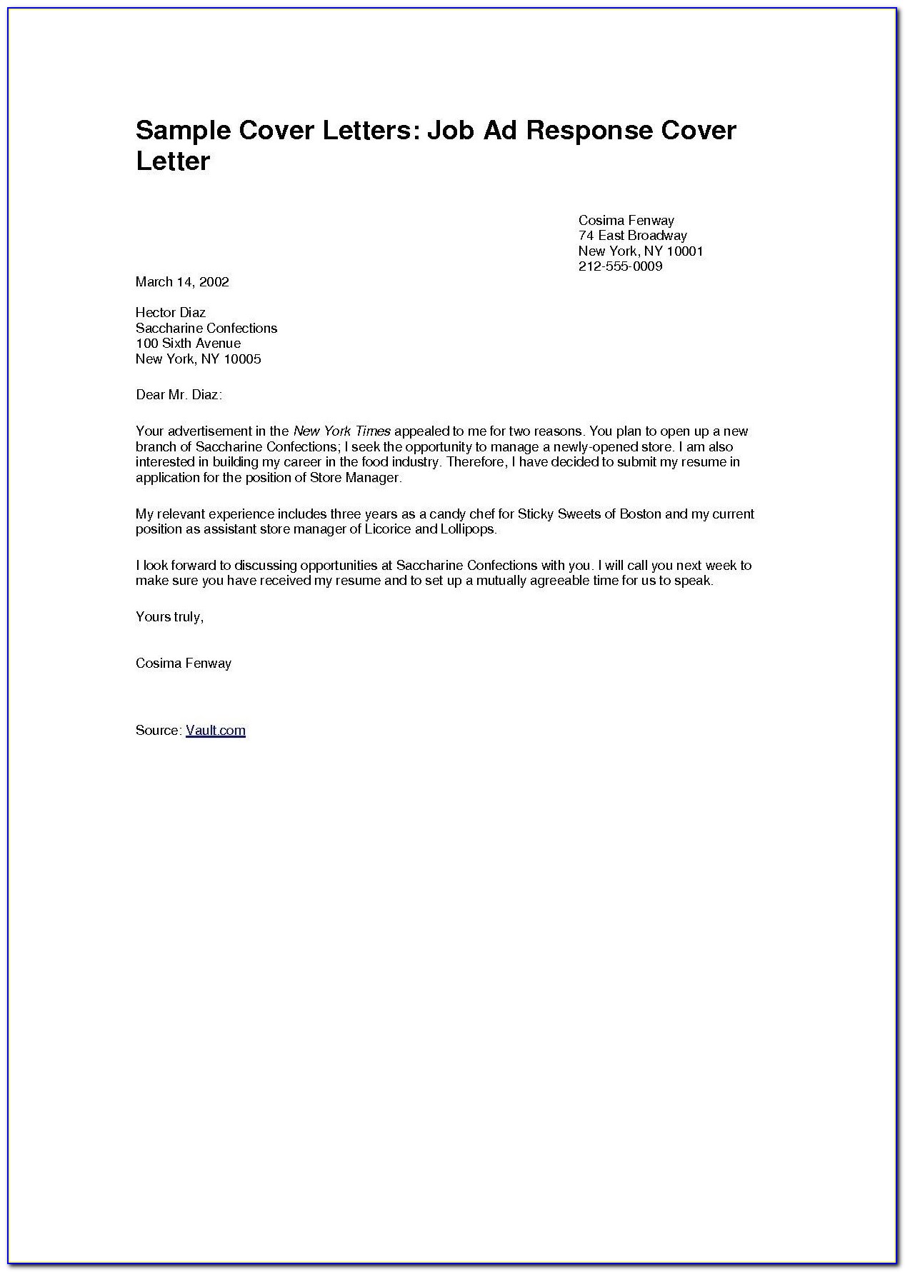 Free Sample Cover Letter For Job Application Word Format
