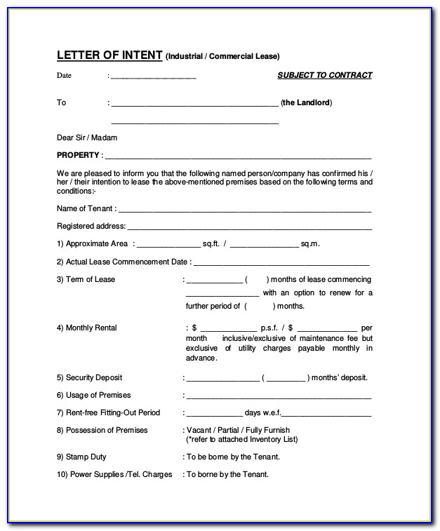 Free Sample Letter Of Intent To Lease A Commercial Space