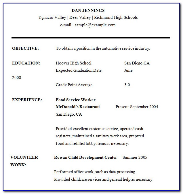 Free Sample Resume For High School Graduate