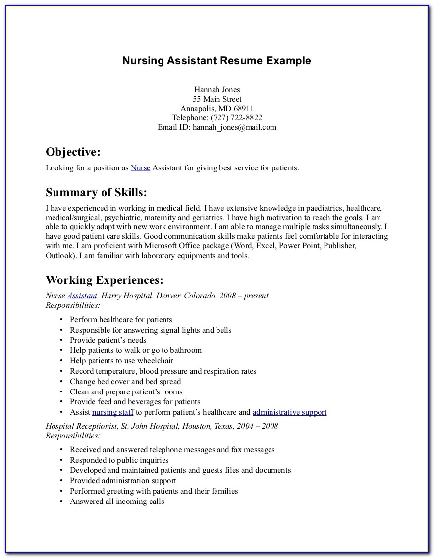 Free Sample Resume For Nursing Job