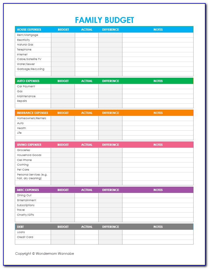 Free Weekly Family Budget Template