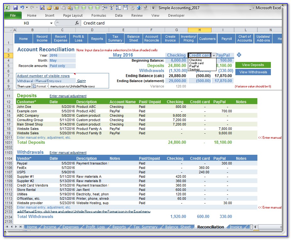 Accounting Excel Sheet For Small Business
