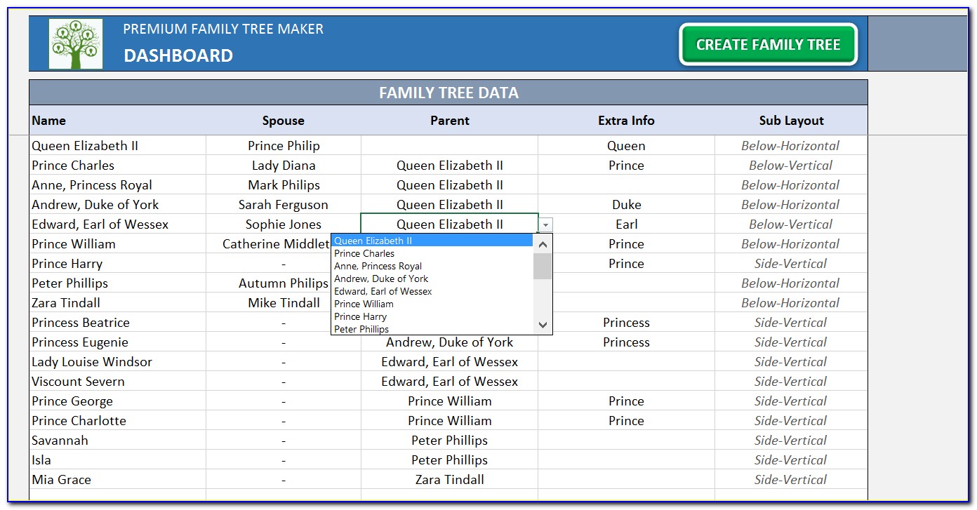 Automatic Family Tree Maker Excel Template