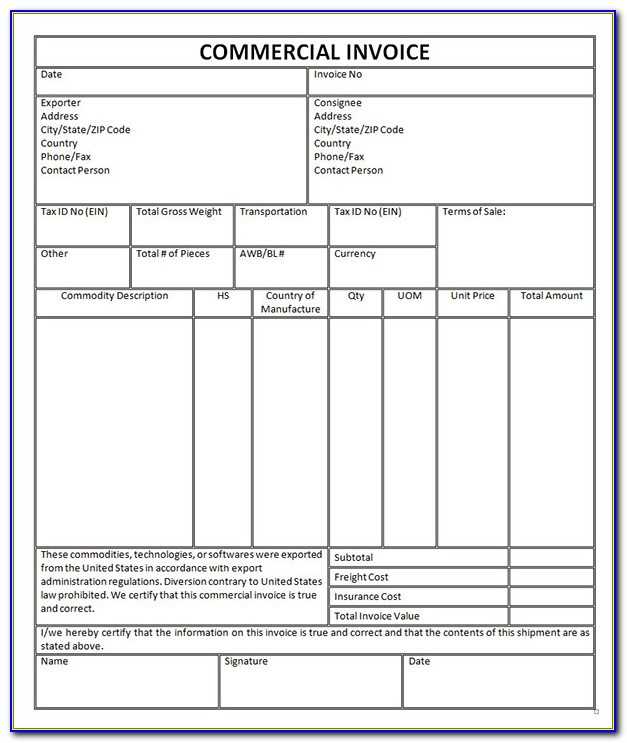 Dhl Commercial Invoice Template Pdf