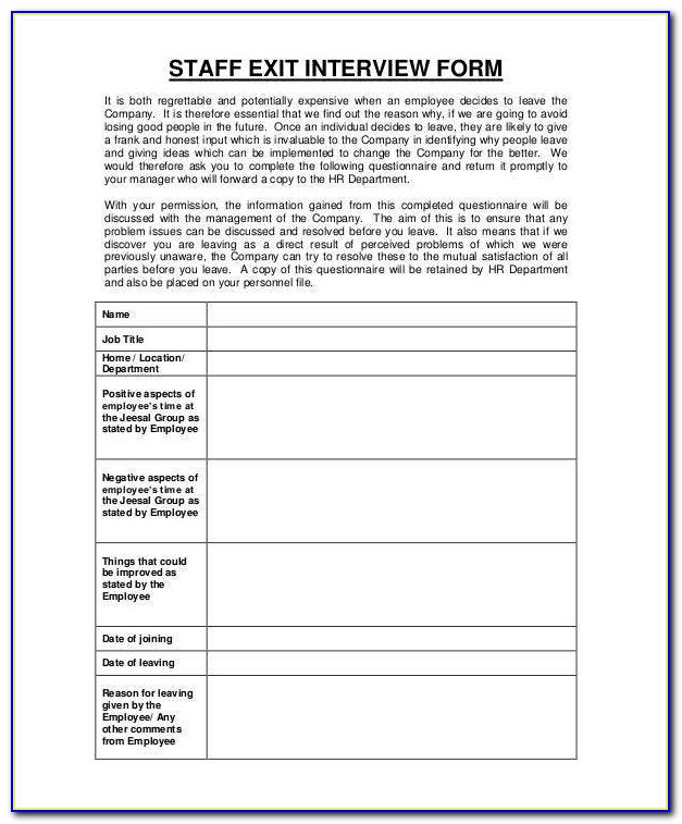 Employee Exit Interview Form Template