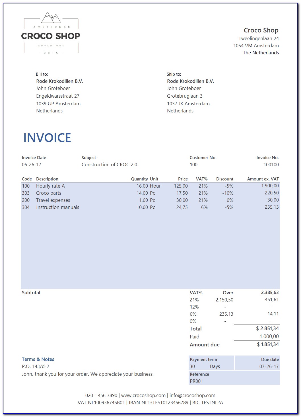 Excel Bookkeeping Invoice Template