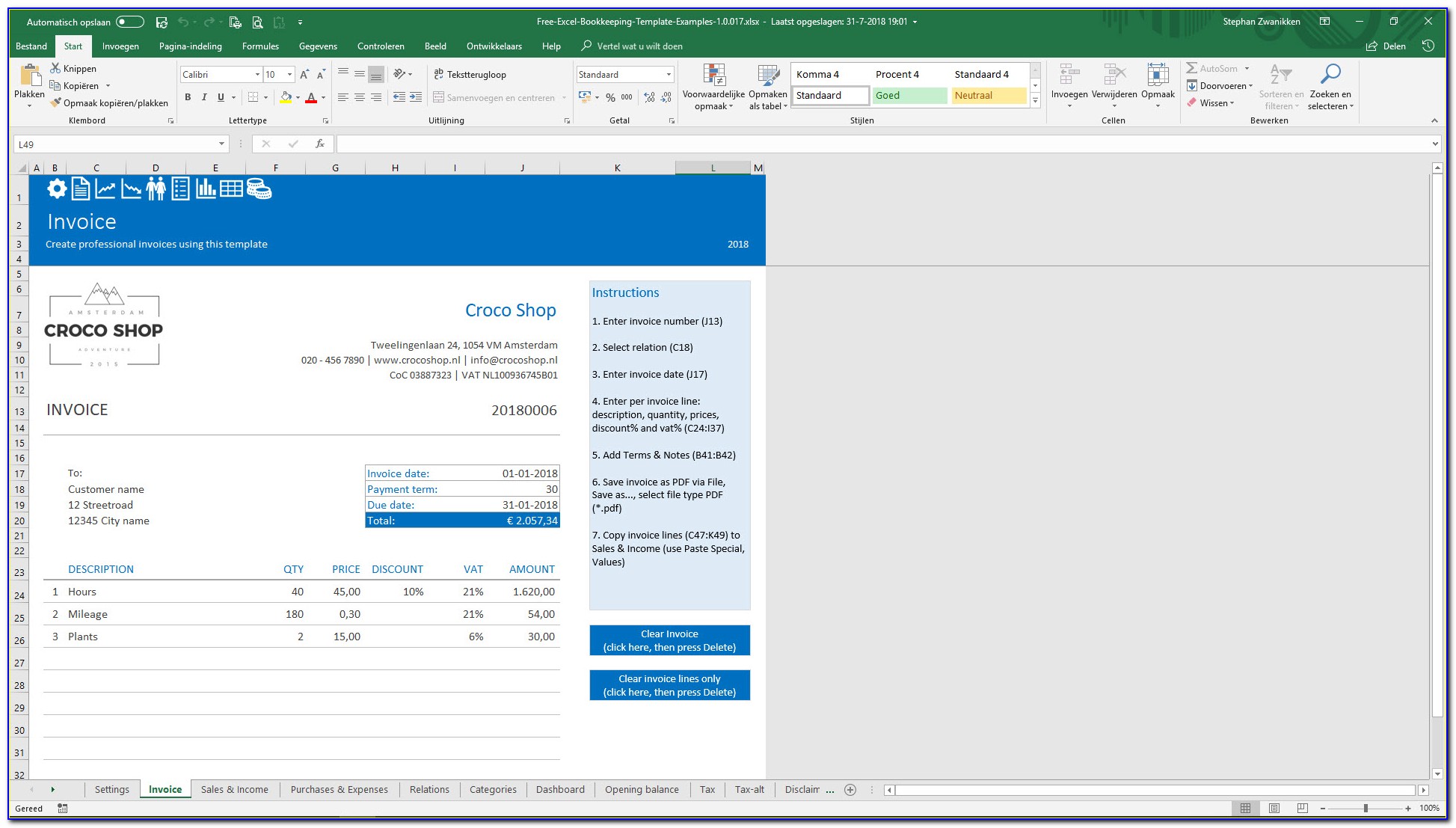 Excel Bookkeeping Templates Free Australia