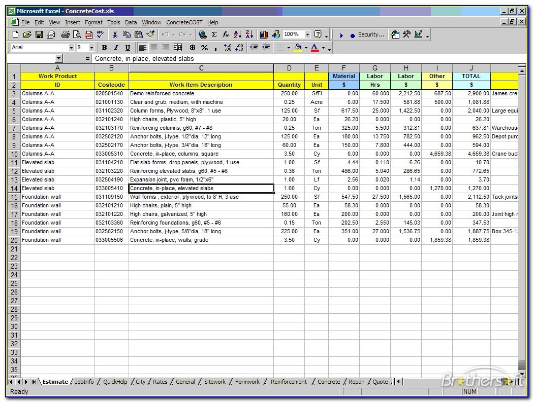 Excel Construction Estimate Template Download