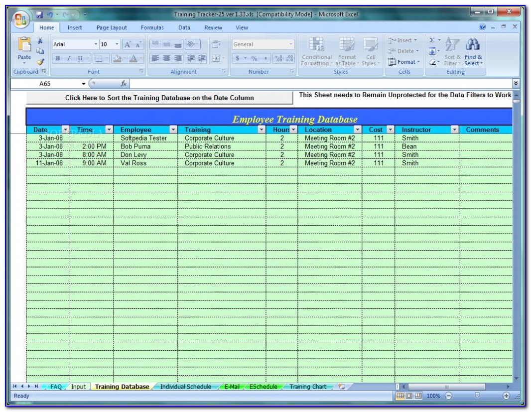 Excel Employee Training Record Template