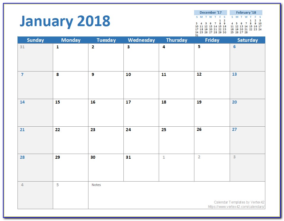 Excel Monthly Calendar Template 2019
