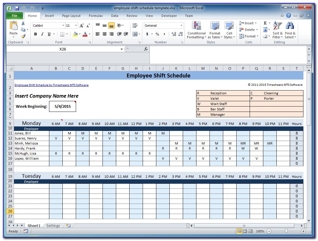 Excel Monthly Employee Schedule Template
