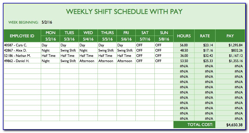 Excel Monthly Schedule Template 2018
