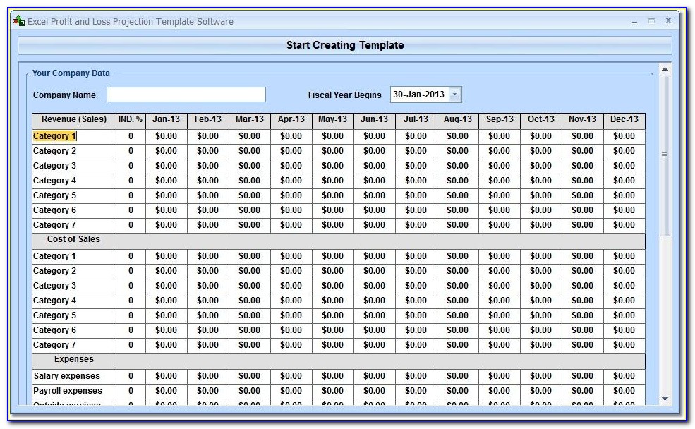 Excel Profit And Loss Projection Template