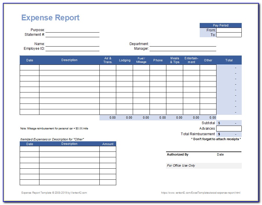 Excel Sample Expense Report