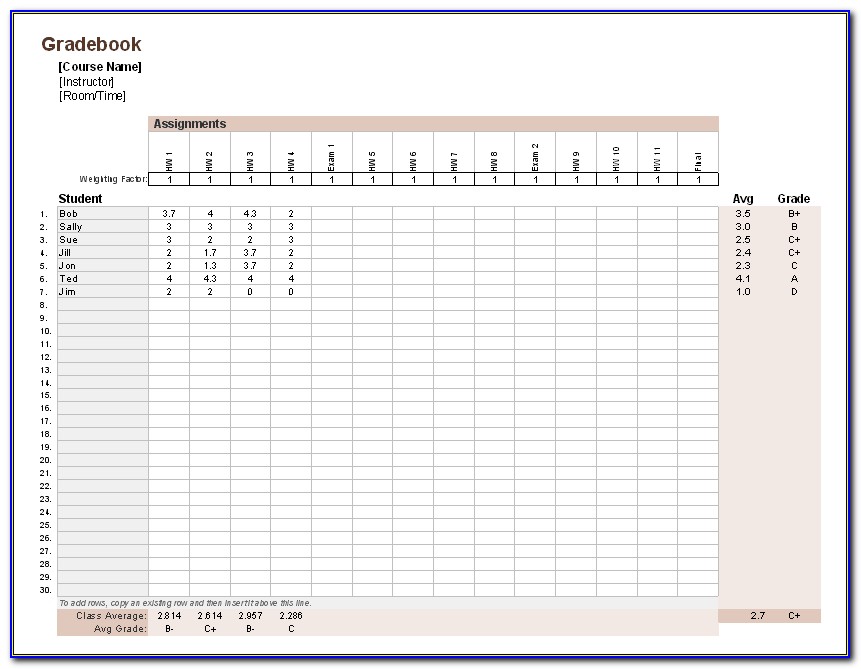 Excel Spreadsheets Templates For Teachers