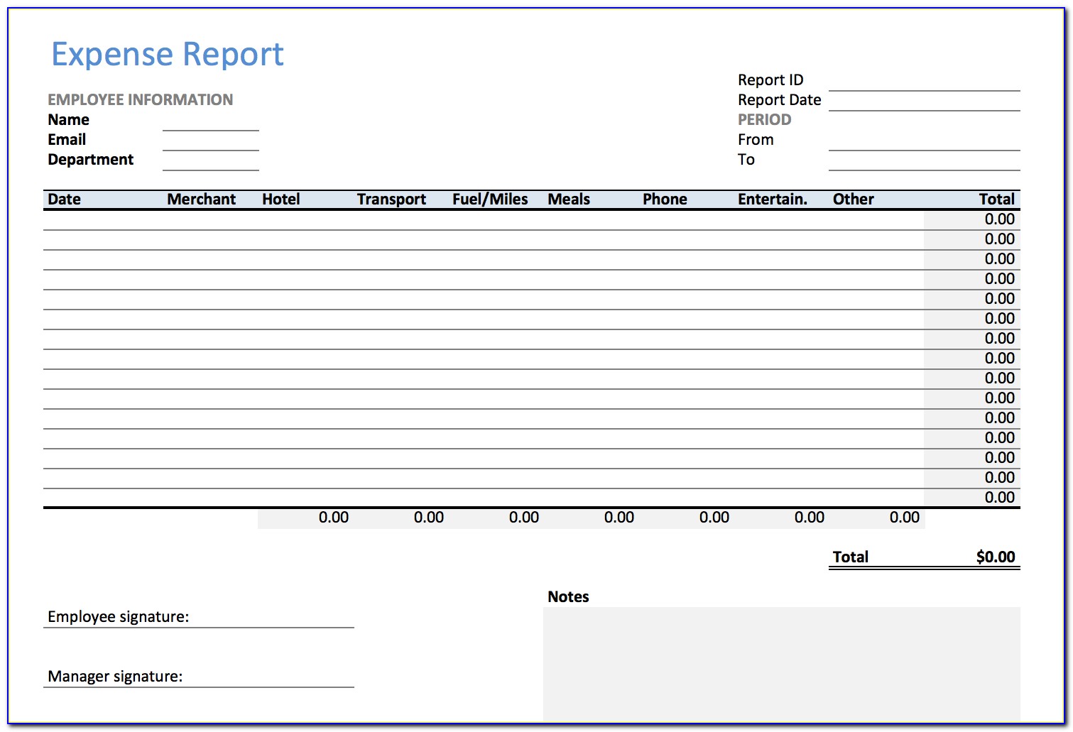 Excel Template Expenses Report