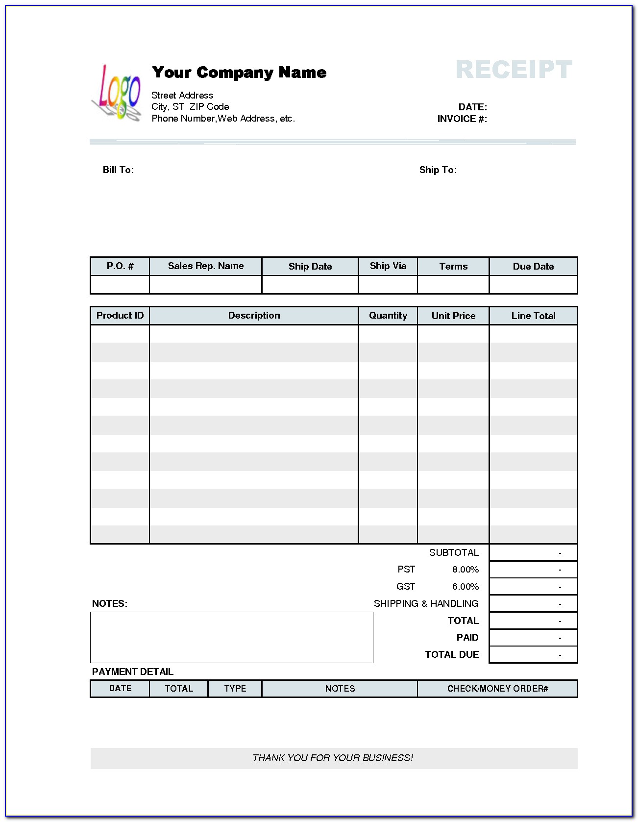 Excel Template For Receipt