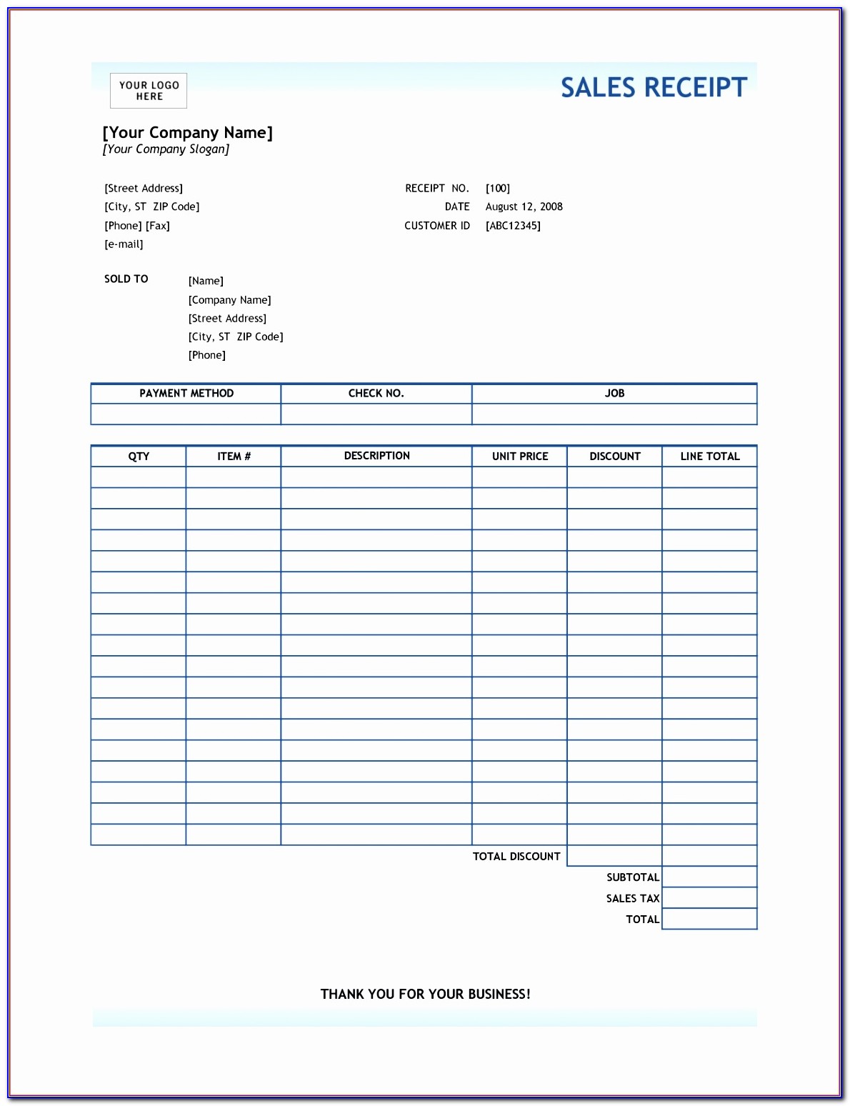 Excel Template For Sales Receipt