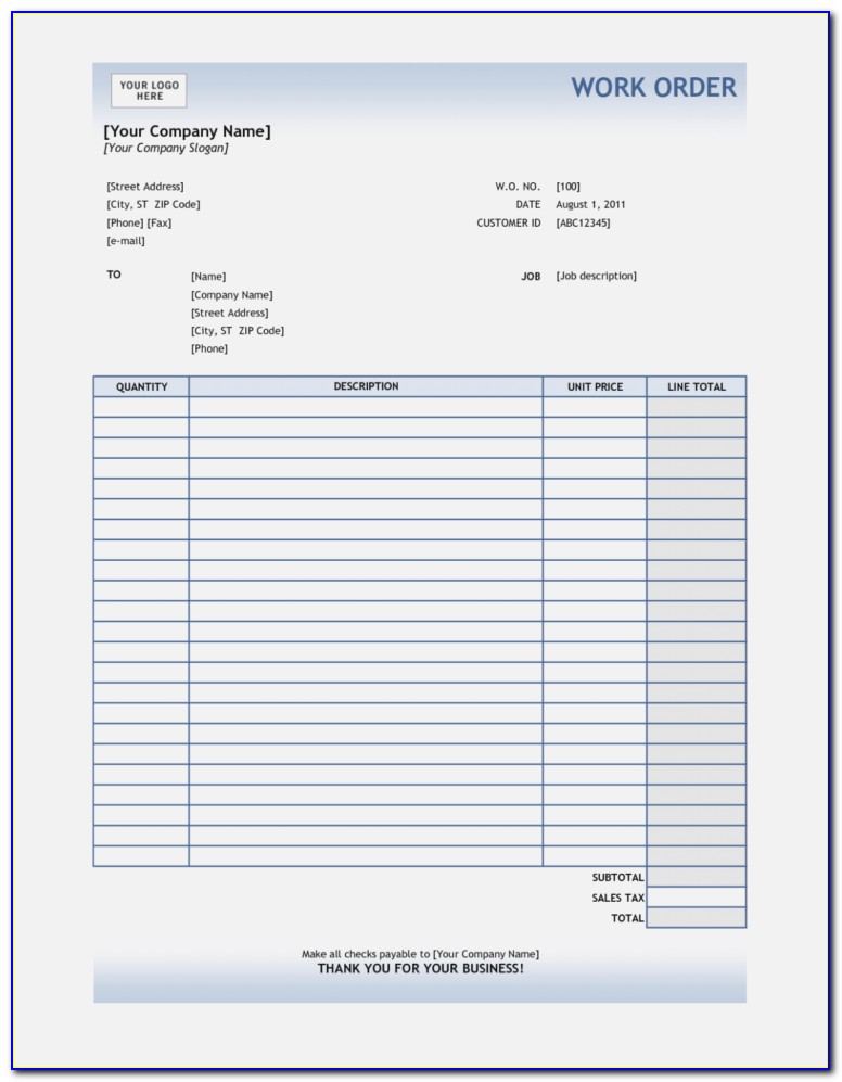 Excel Template For Service Invoice