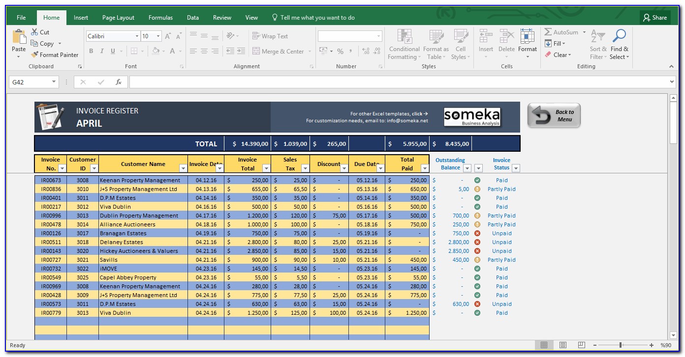 Excel Template Invoice Register