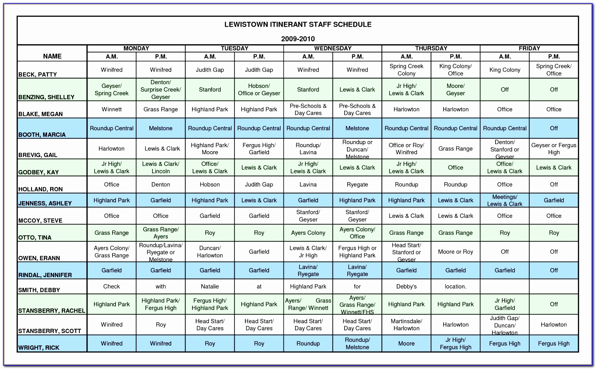 Excel Template Staffing Schedule