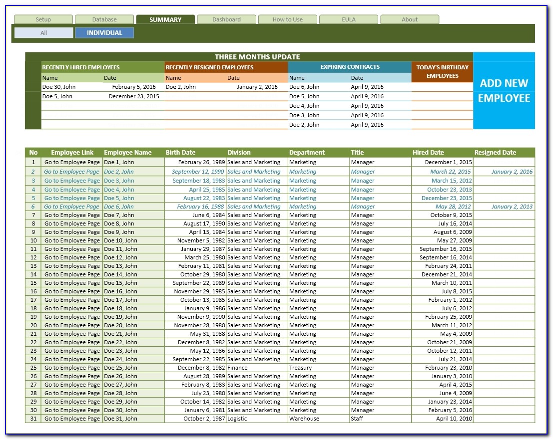 Excel Templates Employee Database
