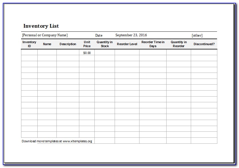 Excel Templates Inventory List