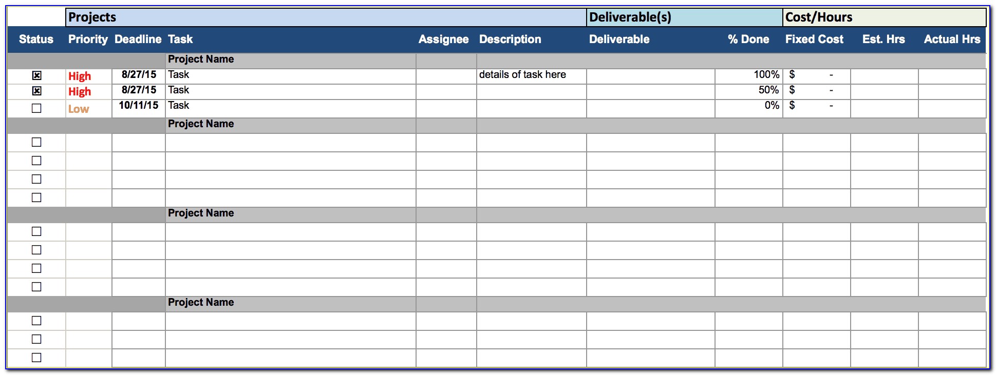 microsoft excel templates for project management