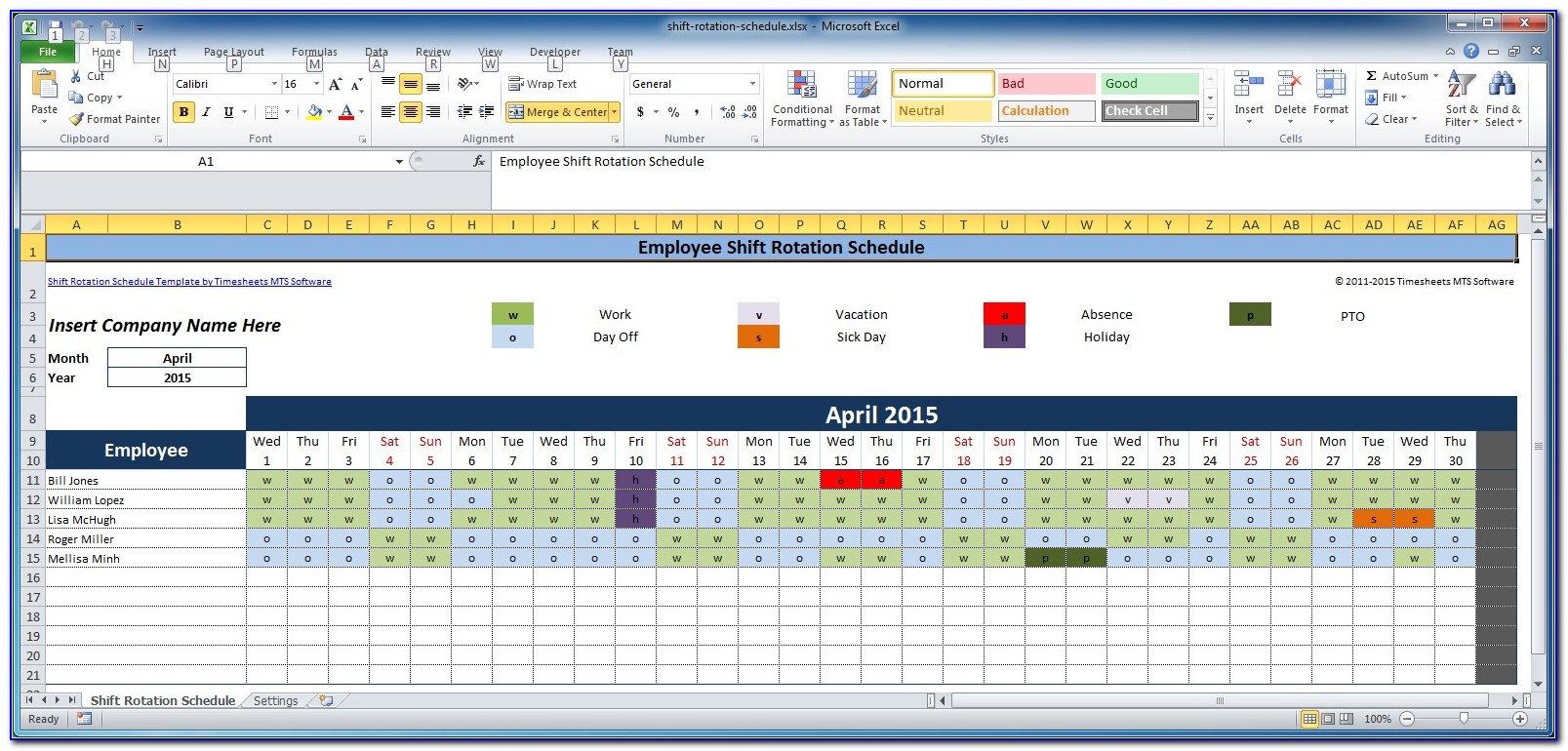 Excel Work Schedule Template Weekly