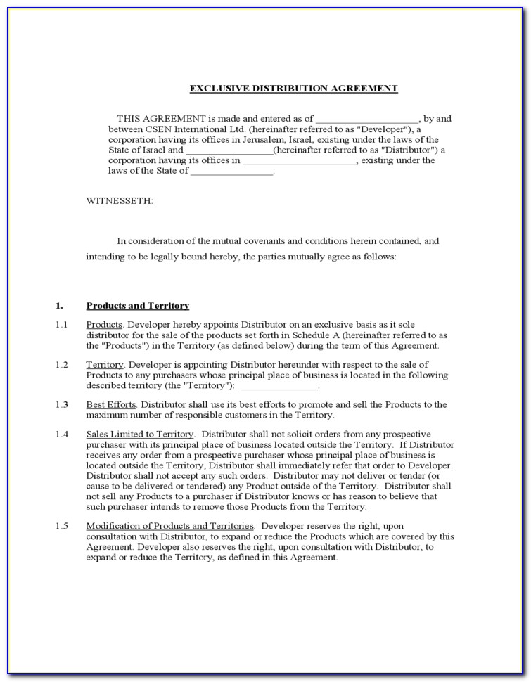 Exclusive Distribution Agreement Template Word
