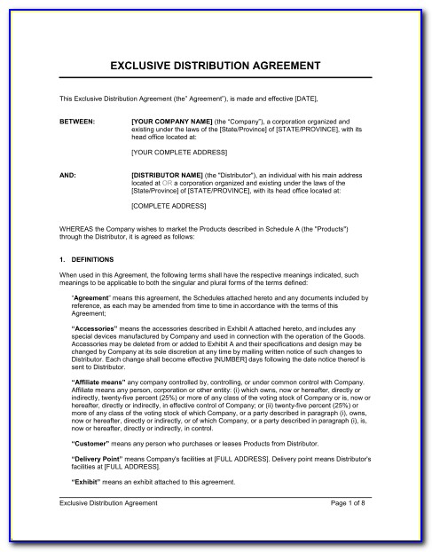 Exclusive Distributor Agreement Free Template