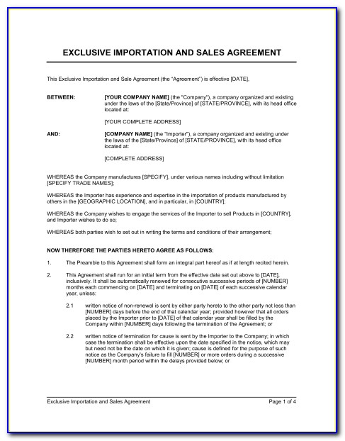 Exclusive Importation And Sales Agreement Template