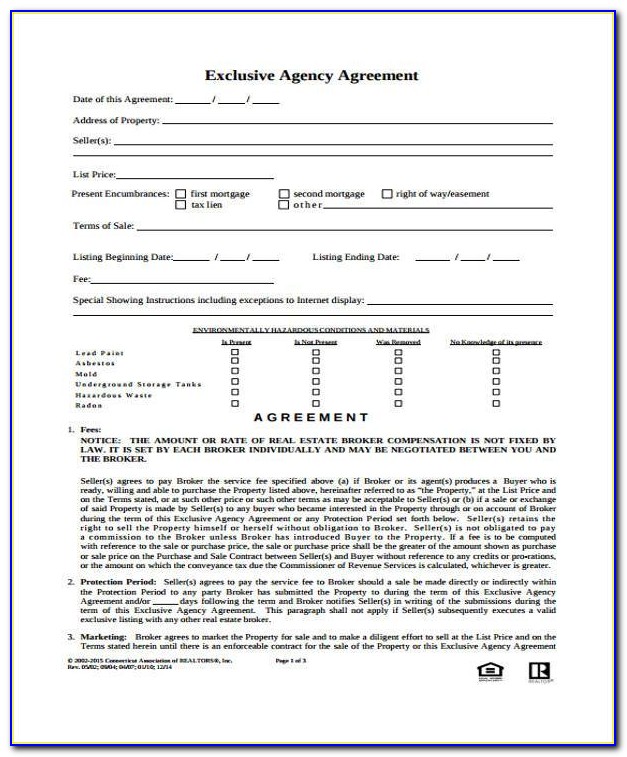Exclusive Sales Agency Agreement Form