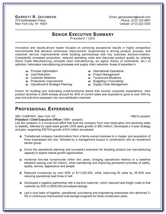 Executive Resume Word Format