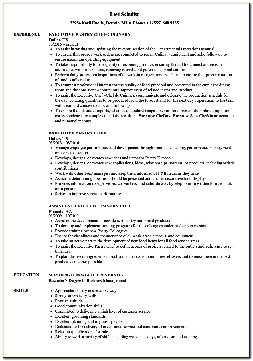 Executive Sous Chef Resume Example