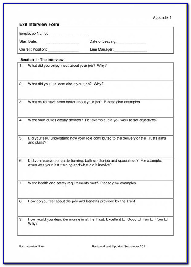 Exit Interview Form Template Uk
