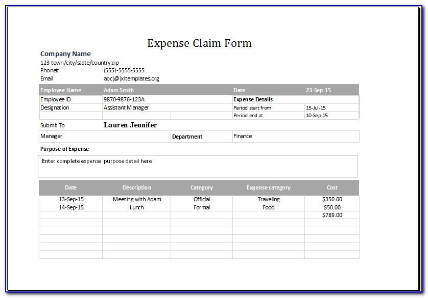 Expense Claim Form Template Excel Uk