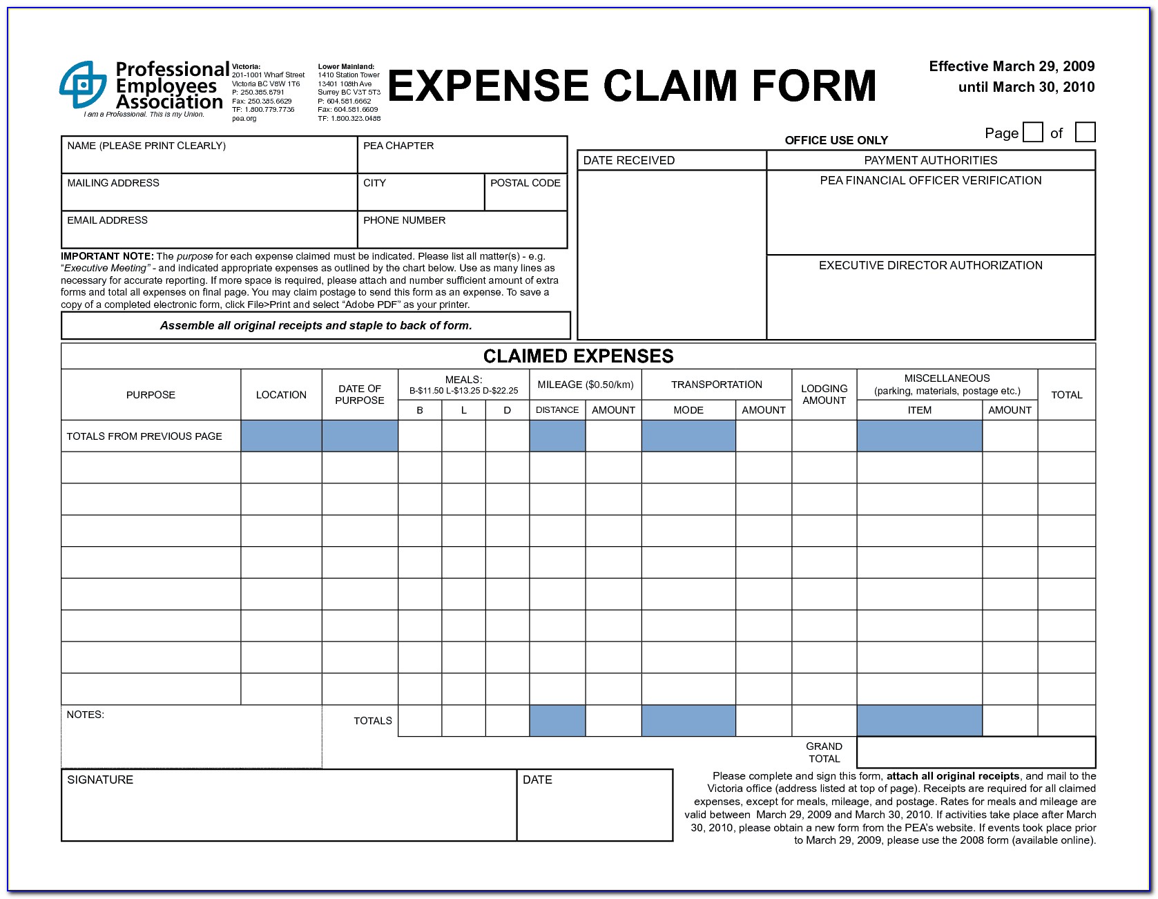 Expense Claims Form Template