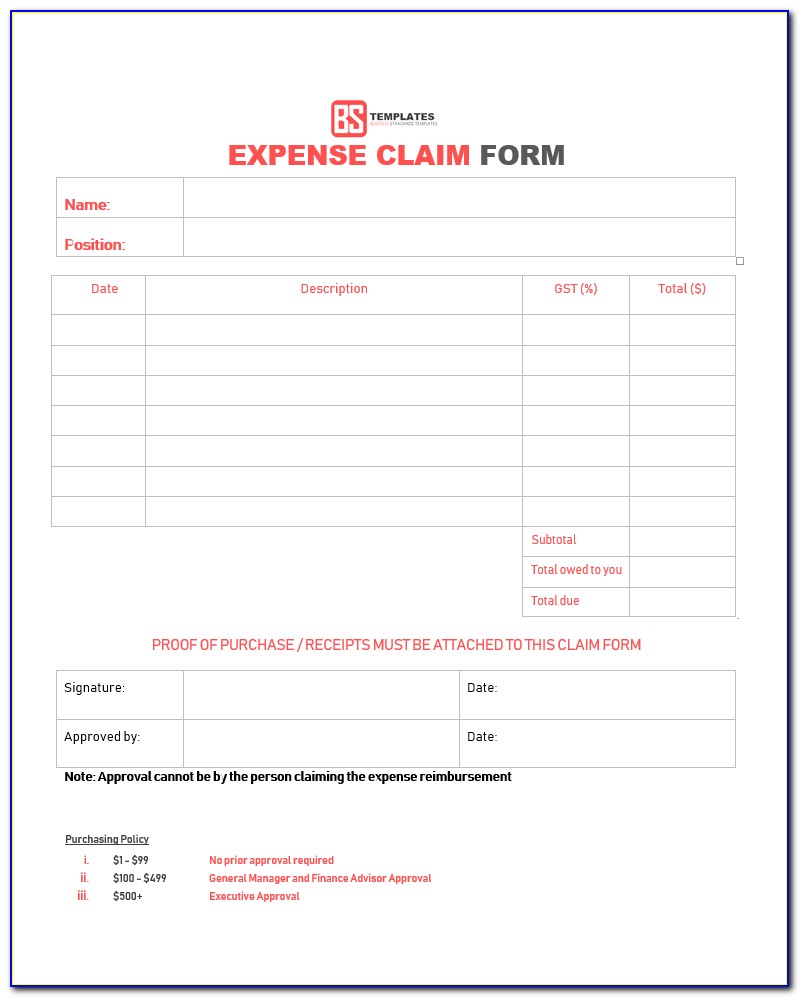 Expense Form Template For Small Business Uk