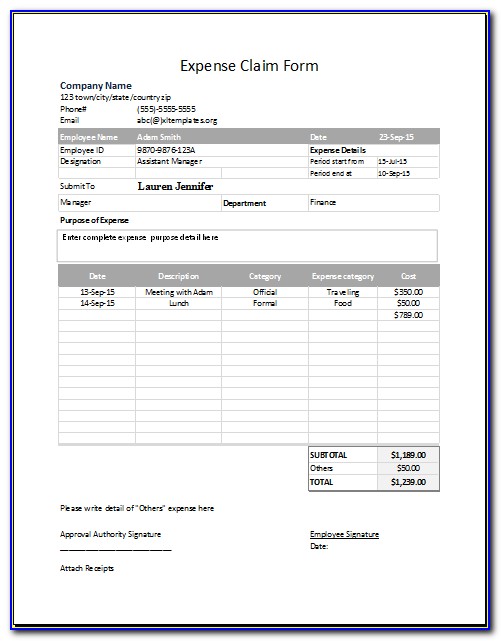 Expense Report Template For Small Business