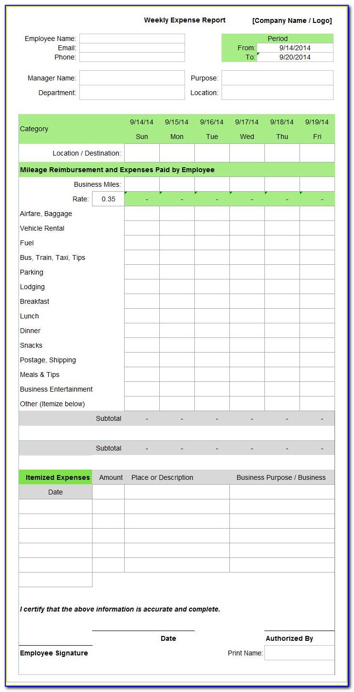 Expense Report Xls Template
