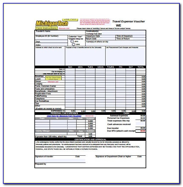 Expenses Form Template Excel