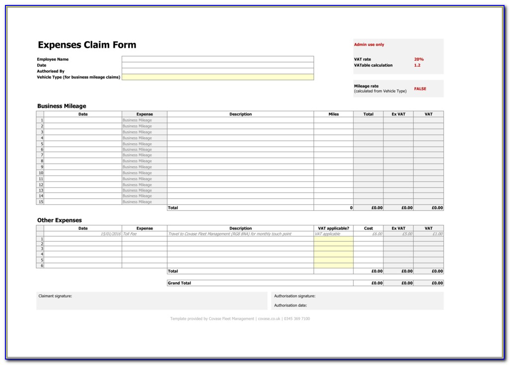 Expenses Form Template Uk Free